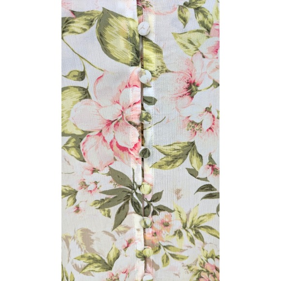 J. Jill Blouse Top Small White Pink Green Floral Covered Button Front - Picture 7 of 15